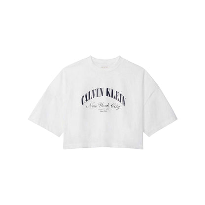 Bright White - Front - Calvin Klein Womens-Ladies Arched Logo Boxy Oversized Crop Top