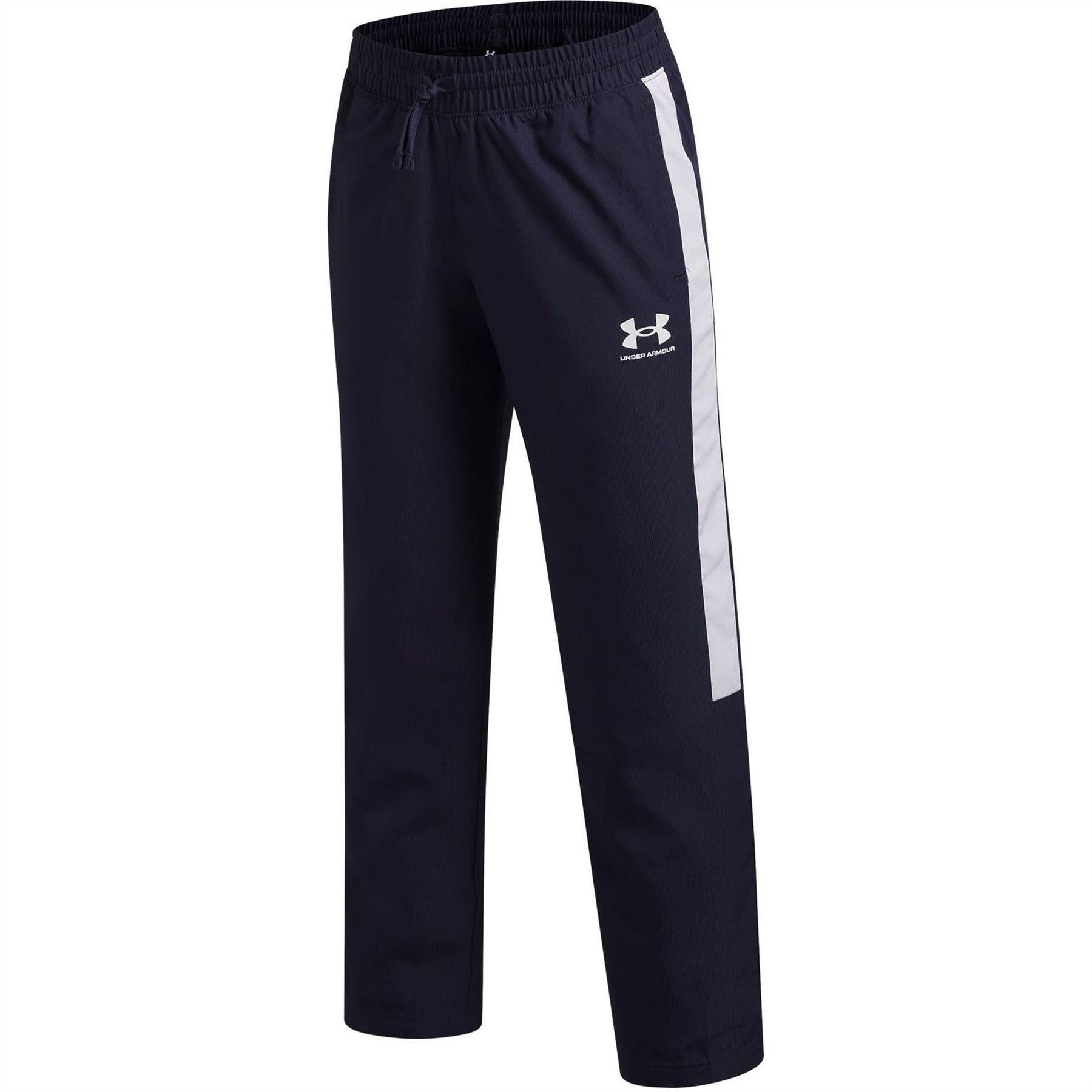 Navy-White - Side - Under Armour Boys Rival Woven Jogging Bottoms
