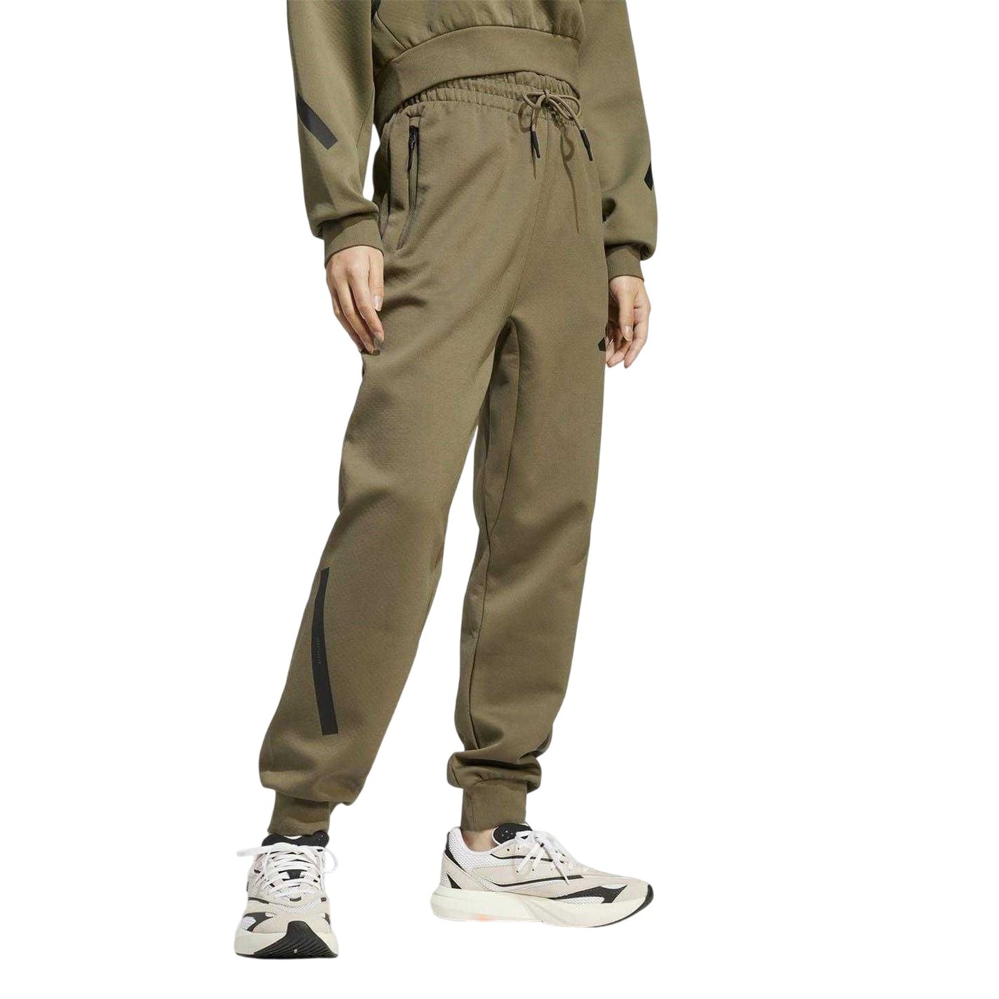 Olive - Side - Adidas Womens-Ladies Z.N.E. Logo Jogging Bottoms
