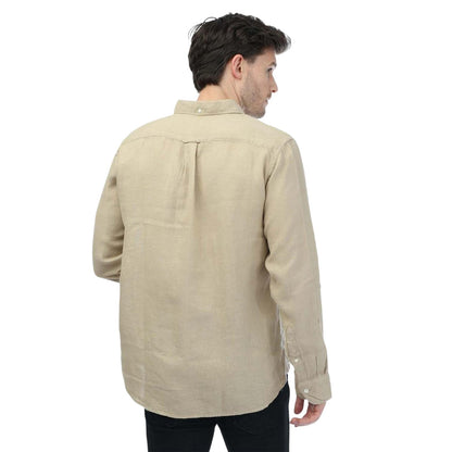 Beige - Back - Gant Mens Linen Garment Dyed Regular Shirt