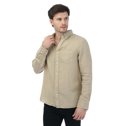 Beige - Front - Gant Mens Linen Garment Dyed Regular Shirt
