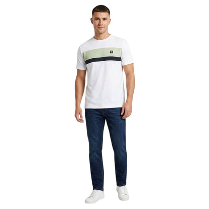 White-Peppermint-Navy - Back - Weekend Offender Mens Crossword Chest Stripe Regular T-Shirt