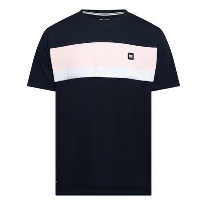 Navy-Pale Blush-White - Front - Weekend Offender Mens Crossword Chest Stripe Regular T-Shirt