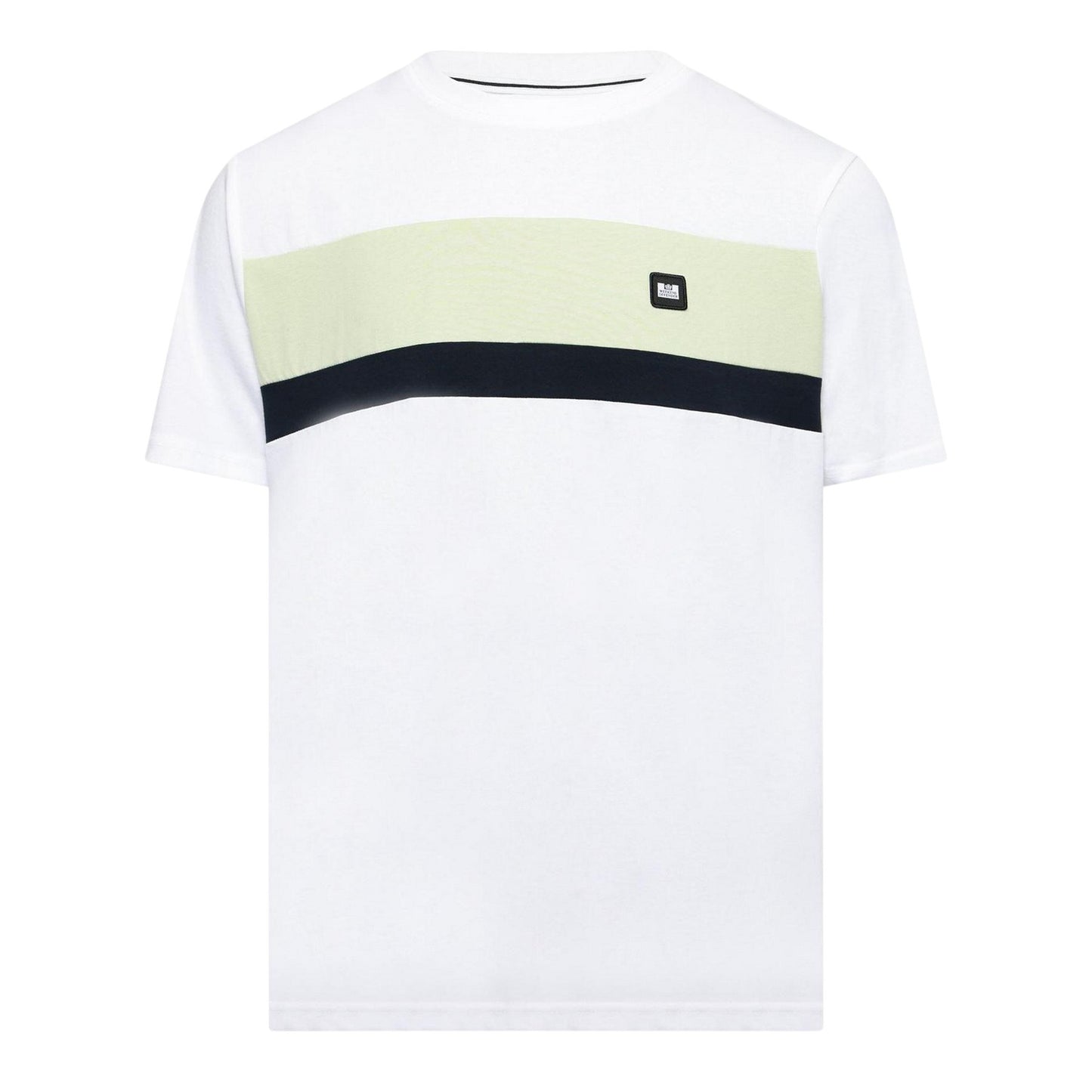 White-Peppermint-Navy - Front - Weekend Offender Mens Crossword Chest Stripe Regular T-Shirt