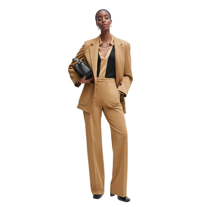 Black-Gold - Pack Shot - Boss Womens-Ladies Elanty Ribbed Long-Sleeved Blouse