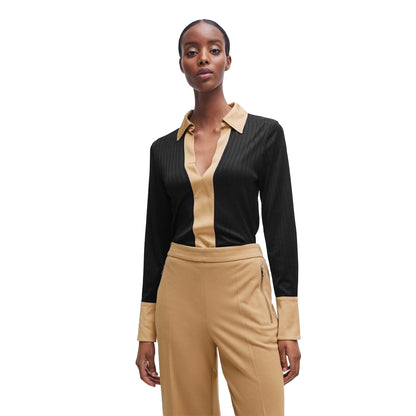 Black-Gold - Front - Boss Womens-Ladies Elanty Ribbed Long-Sleeved Blouse