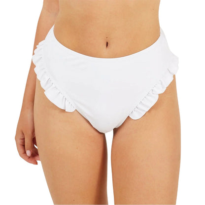 White - Side - Brave Soul Womens-Ladies Frill High Waist Bikini Bottoms