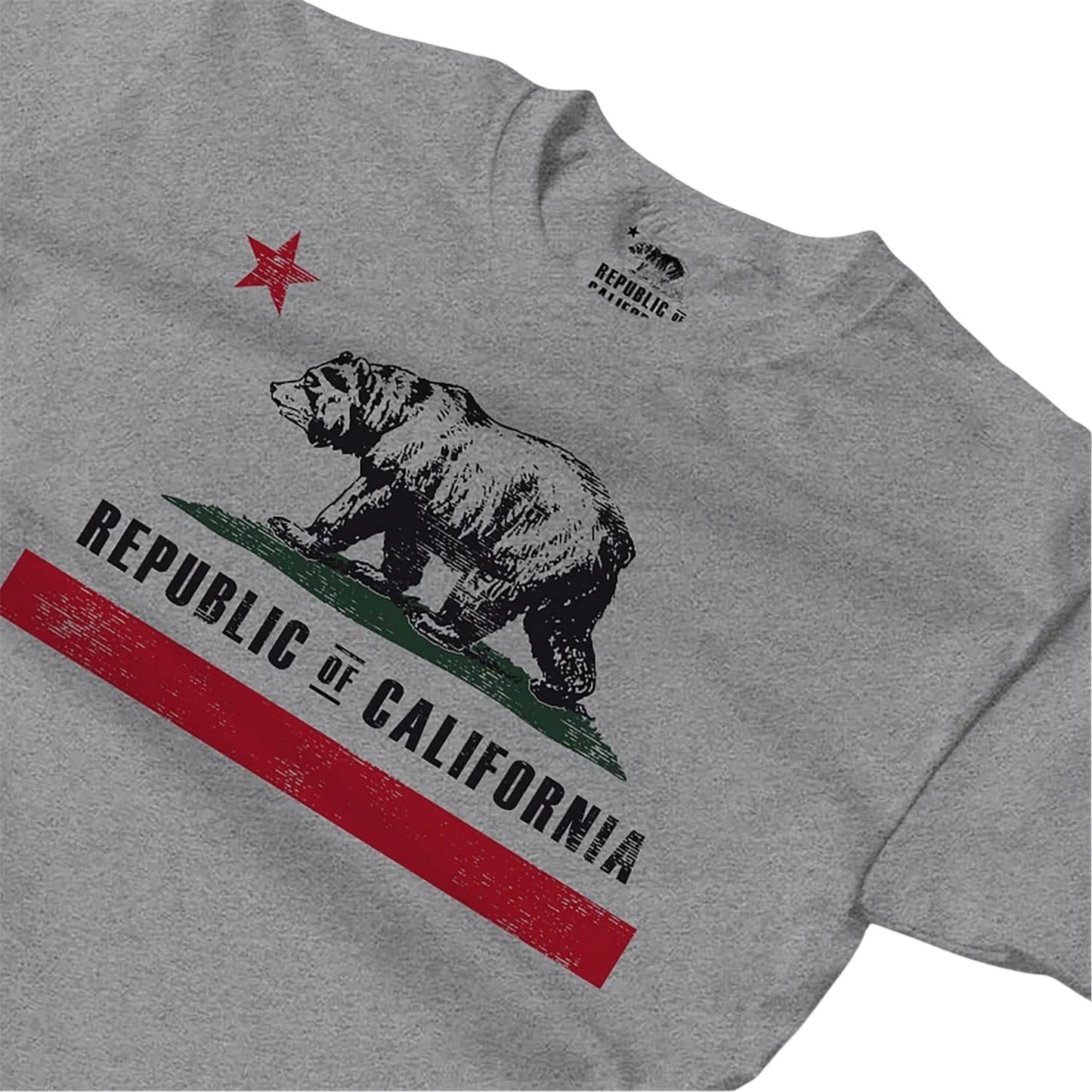 Grey Marl - Side - Republic of California Mens Old Flag Graphic Print Regular T-Shirt
