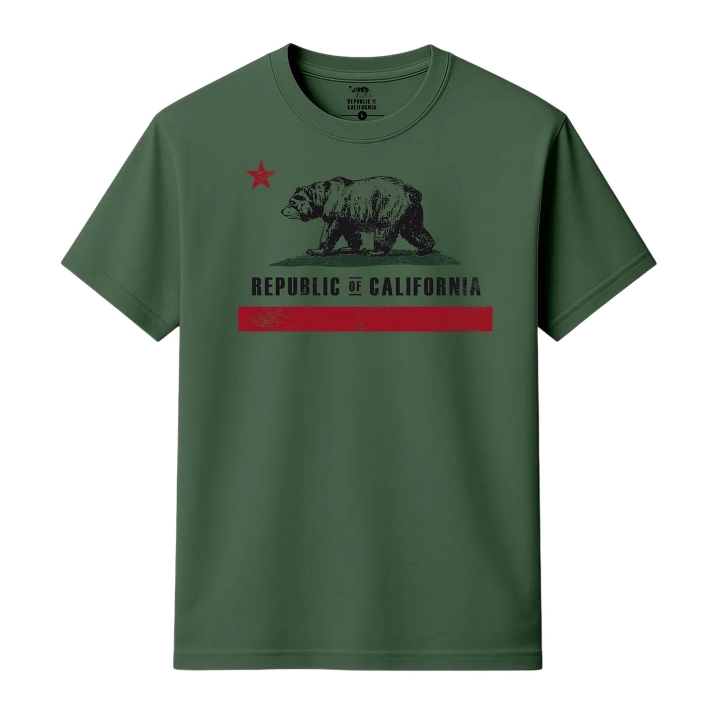 Military Green - Front - Republic of California Mens Old Flag Graphic Print Regular T-Shirt