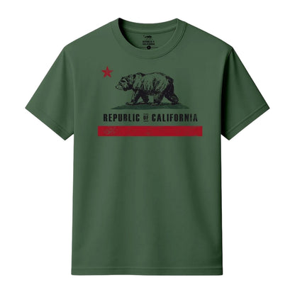 Military Green - Front - Republic of California Mens Old Flag Graphic Print Regular T-Shirt