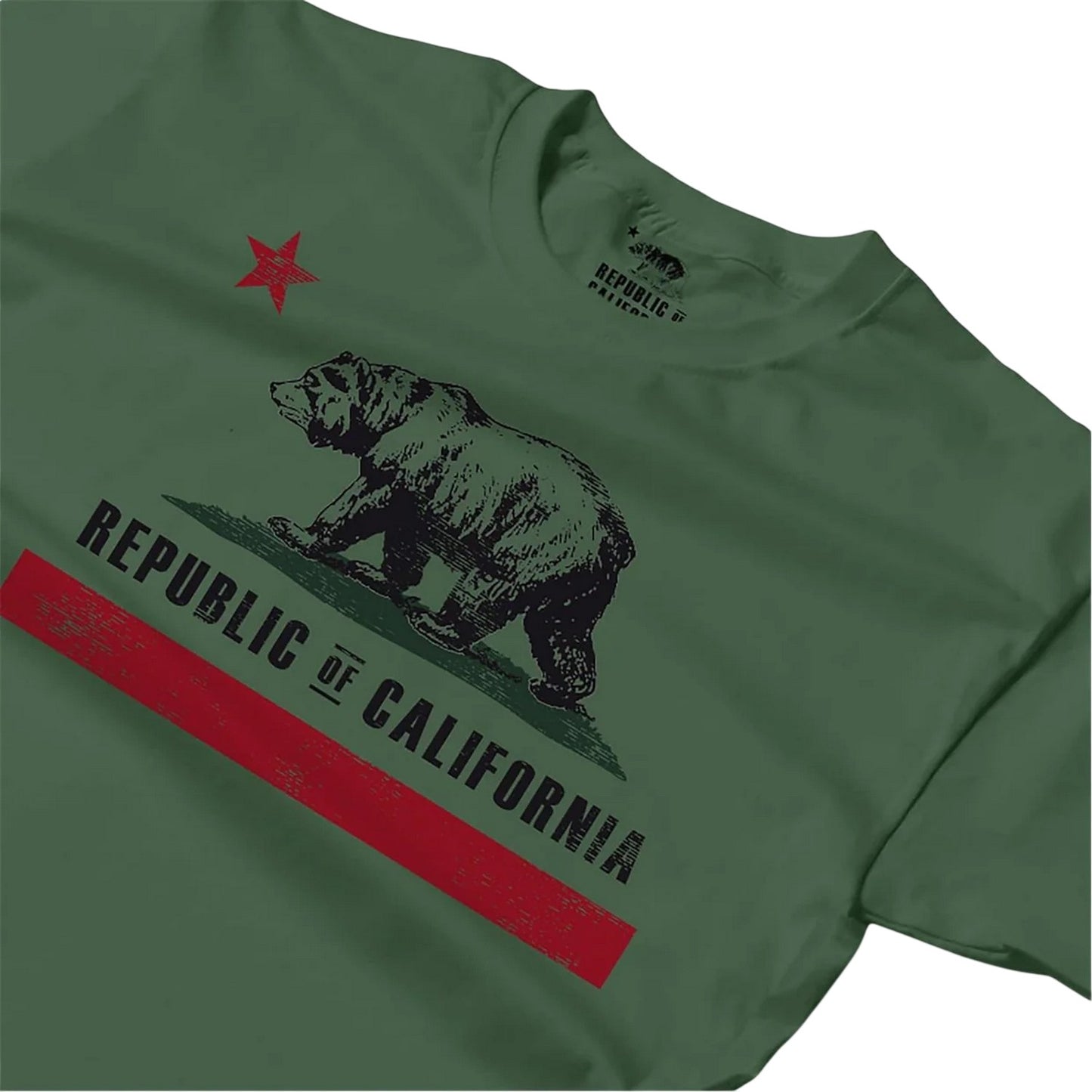 Military Green - Back - Republic of California Mens Old Flag Graphic Print Regular T-Shirt