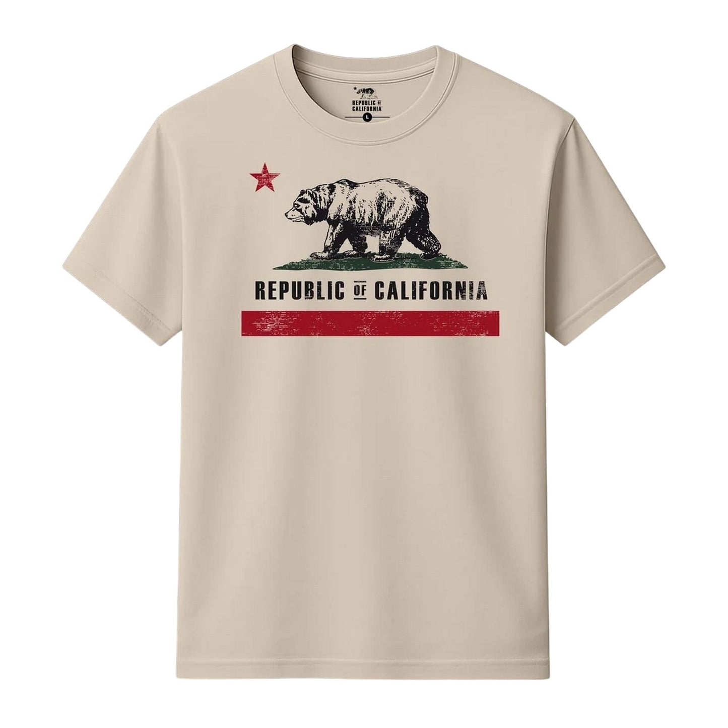Natural - Front - Republic of California Mens Old Flag Graphic Print Regular T-Shirt