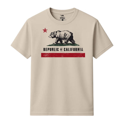 Natural - Front - Republic of California Mens Old Flag Graphic Print Regular T-Shirt