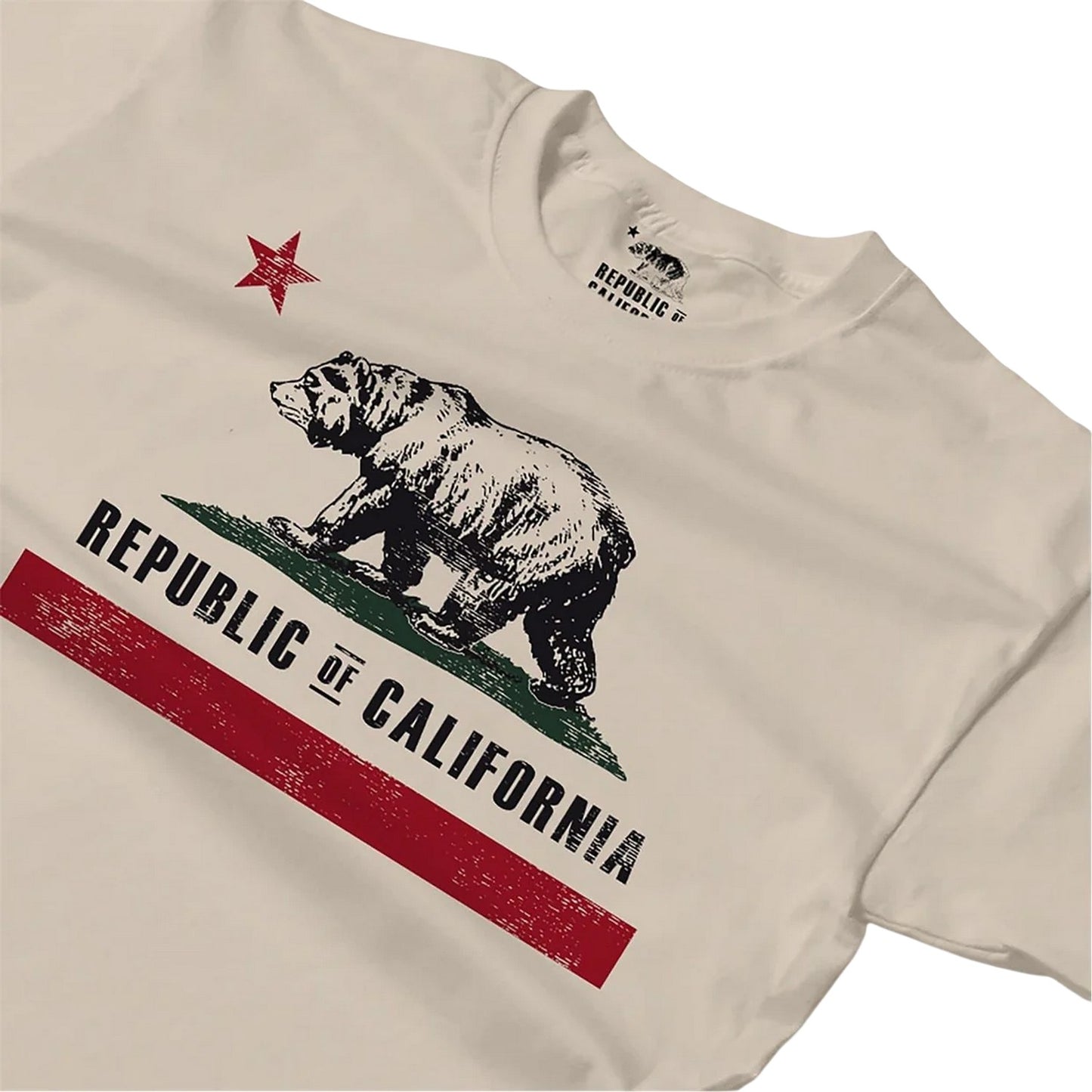 Natural - Side - Republic of California Mens Old Flag Graphic Print Regular T-Shirt