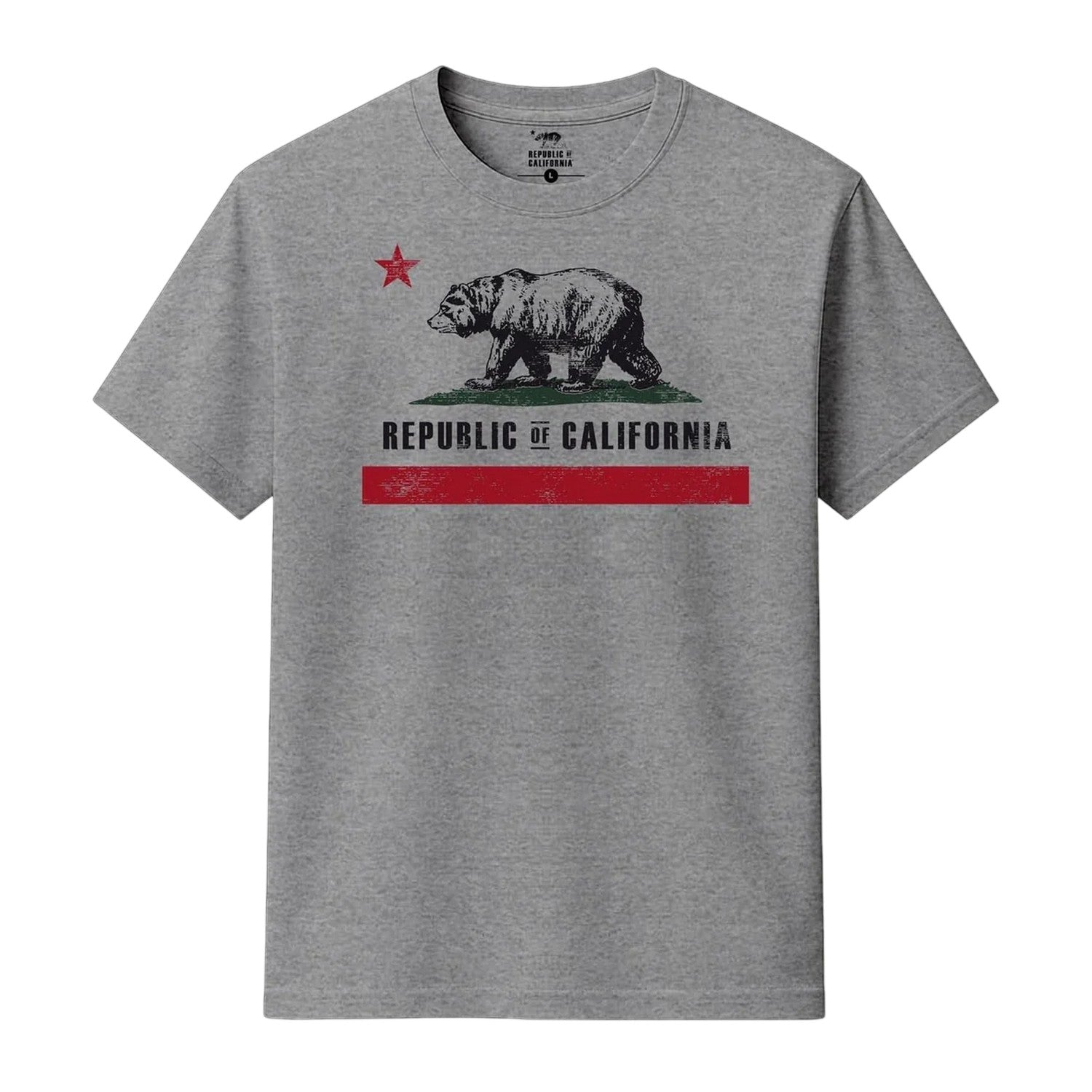 Grey Marl - Front - Republic of California Mens Old Flag Graphic Print Regular T-Shirt