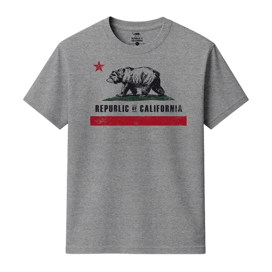 Grey Marl - Front - Republic of California Mens Old Flag Graphic Print Regular T-Shirt