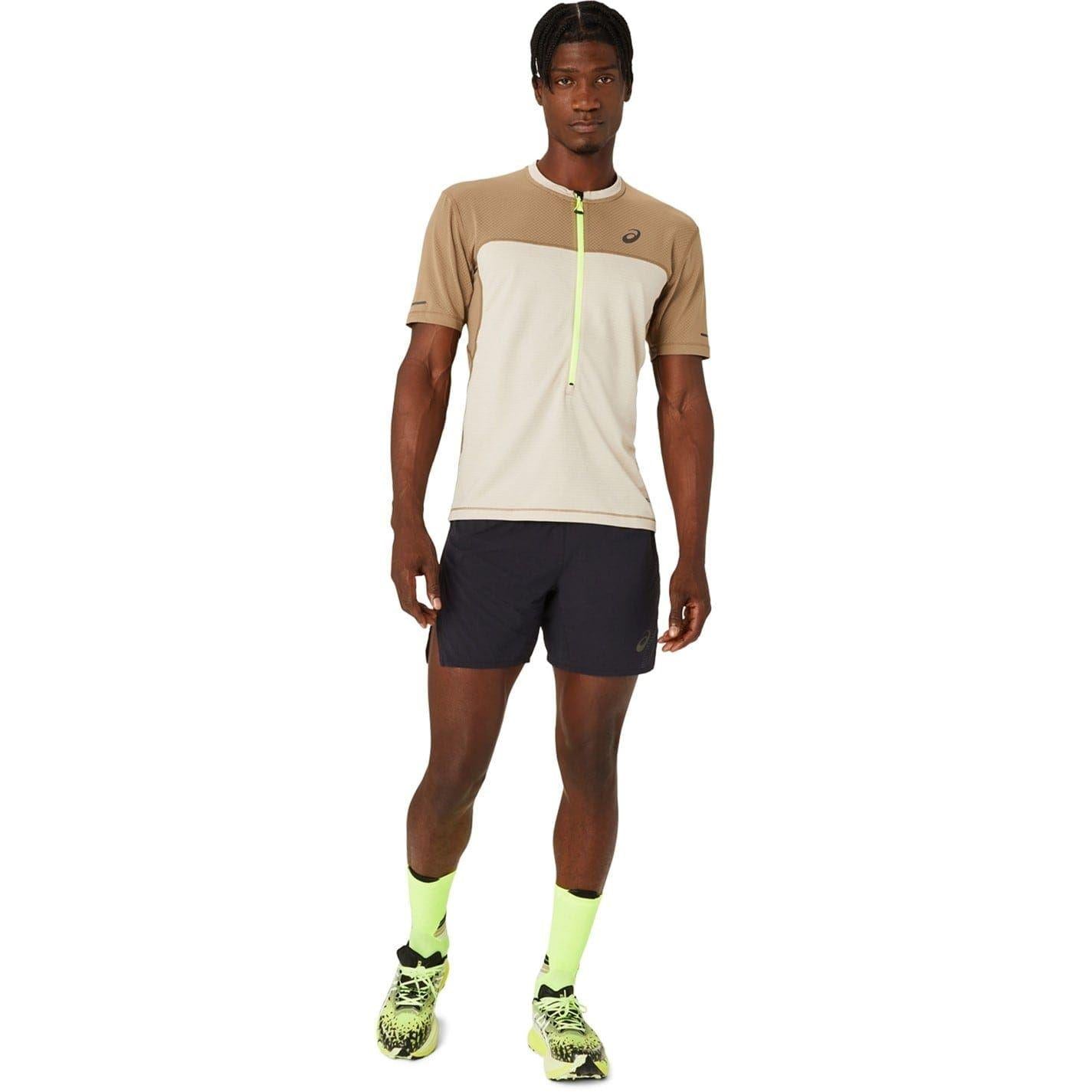 Beige - Side - Asics Mens Fujitrail Two Tone Athletic Top