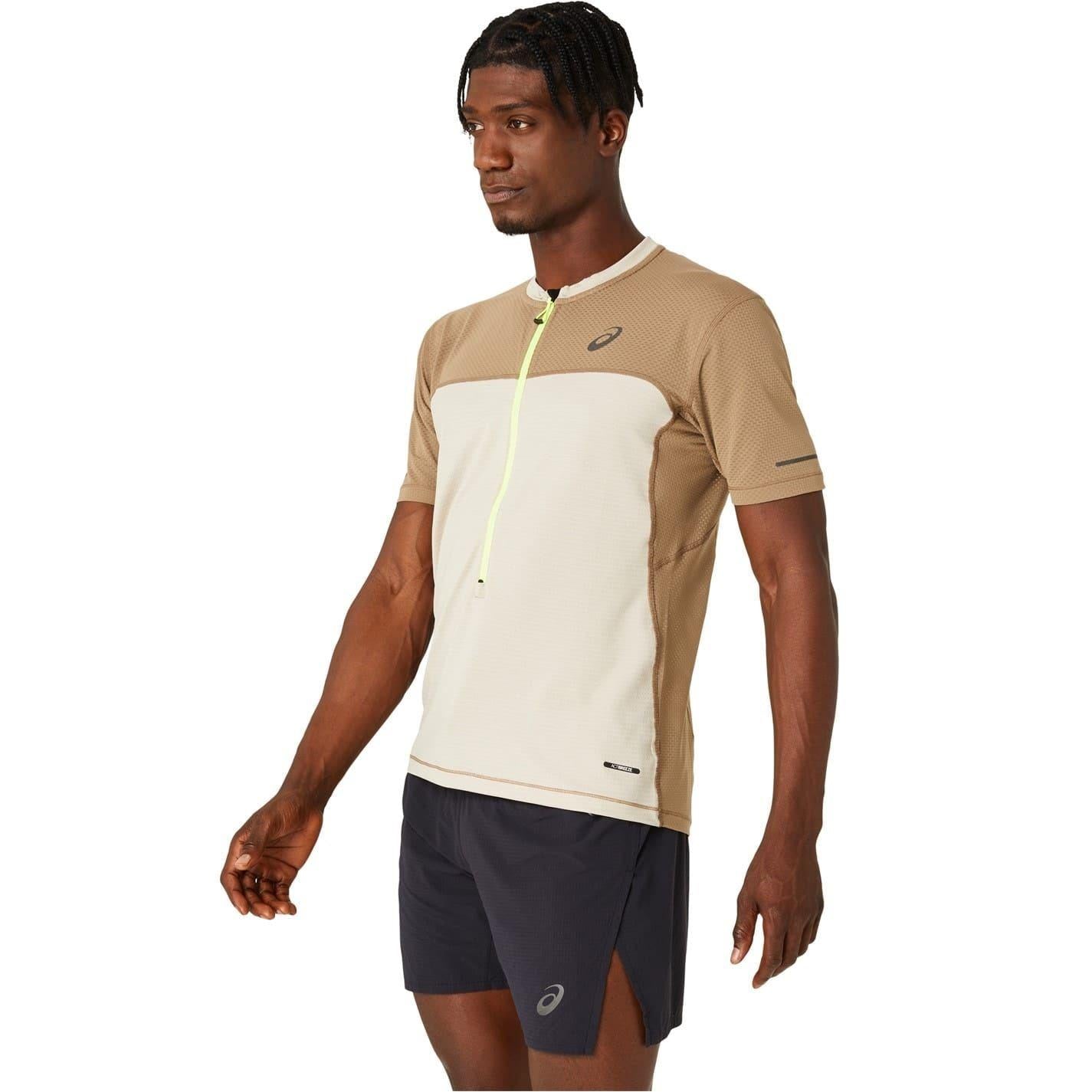 Beige - Front - Asics Mens Fujitrail Two Tone Athletic Top