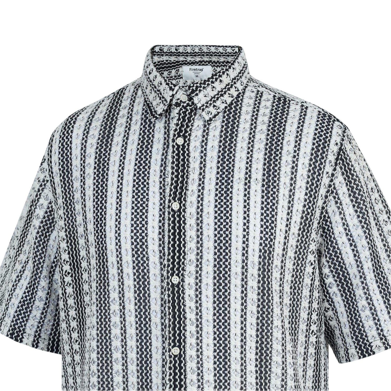 Black-White - Side - Firetrap Mens Patterned Short-Sleeved Shirt