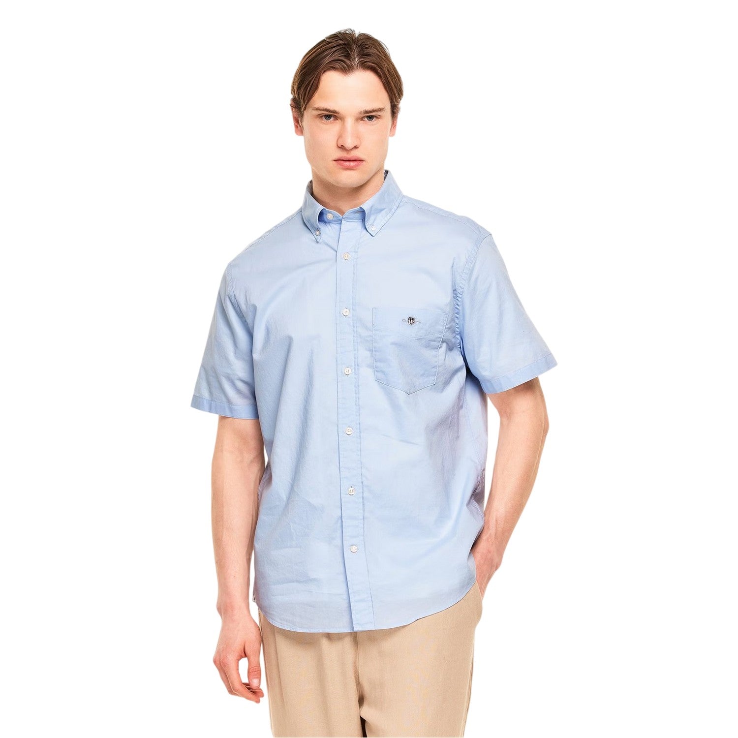 Light Blue - Side - Gant Mens Classic Logo Poplin Short-Sleeved Shirt