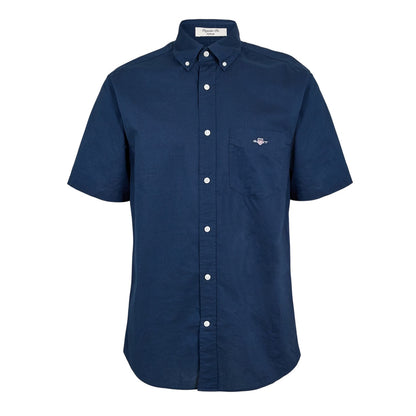 Marine Blue - Front - Gant Mens Classic Logo Poplin Short-Sleeved Shirt