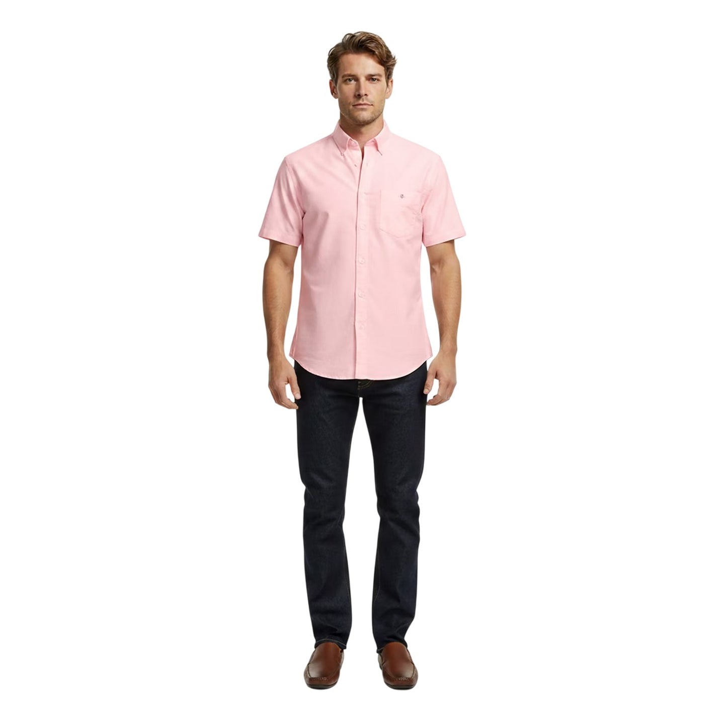 Washed-Pink - Side - Gant Mens Classic Logo Poplin Short-Sleeved Shirt