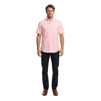Washed-Pink - Side - Gant Mens Classic Logo Poplin Short-Sleeved Shirt