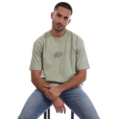 Green - Side - Boss Mens Logo Cotton Crew Neck T-Shirt