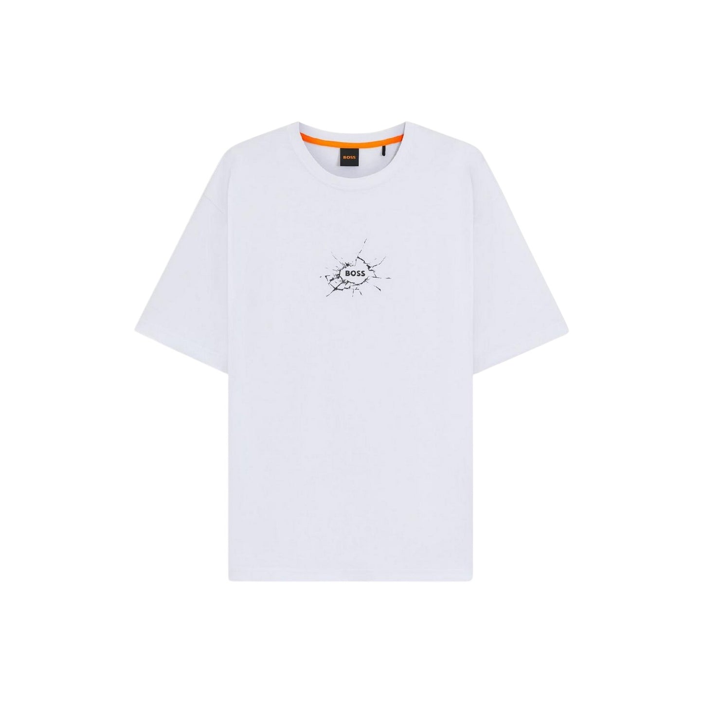 White - Front - Boss Mens Logo Cotton Crew Neck T-Shirt