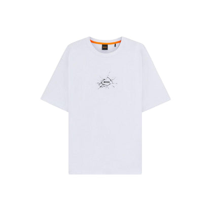 White - Front - Boss Mens Logo Cotton Crew Neck T-Shirt