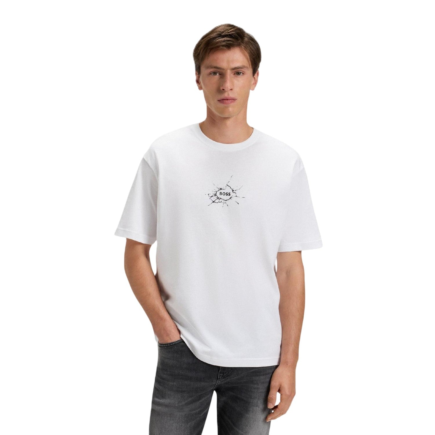 White - Back - Boss Mens Logo Cotton Crew Neck T-Shirt