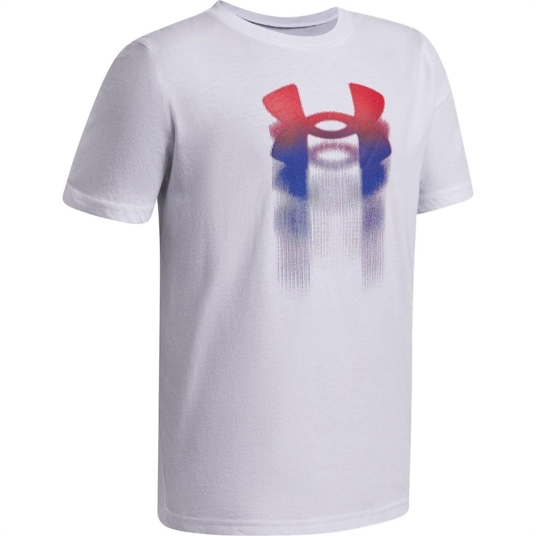 White-Red - Side - Under Armour Childrens-Kids Blur Logo T-Shirt
