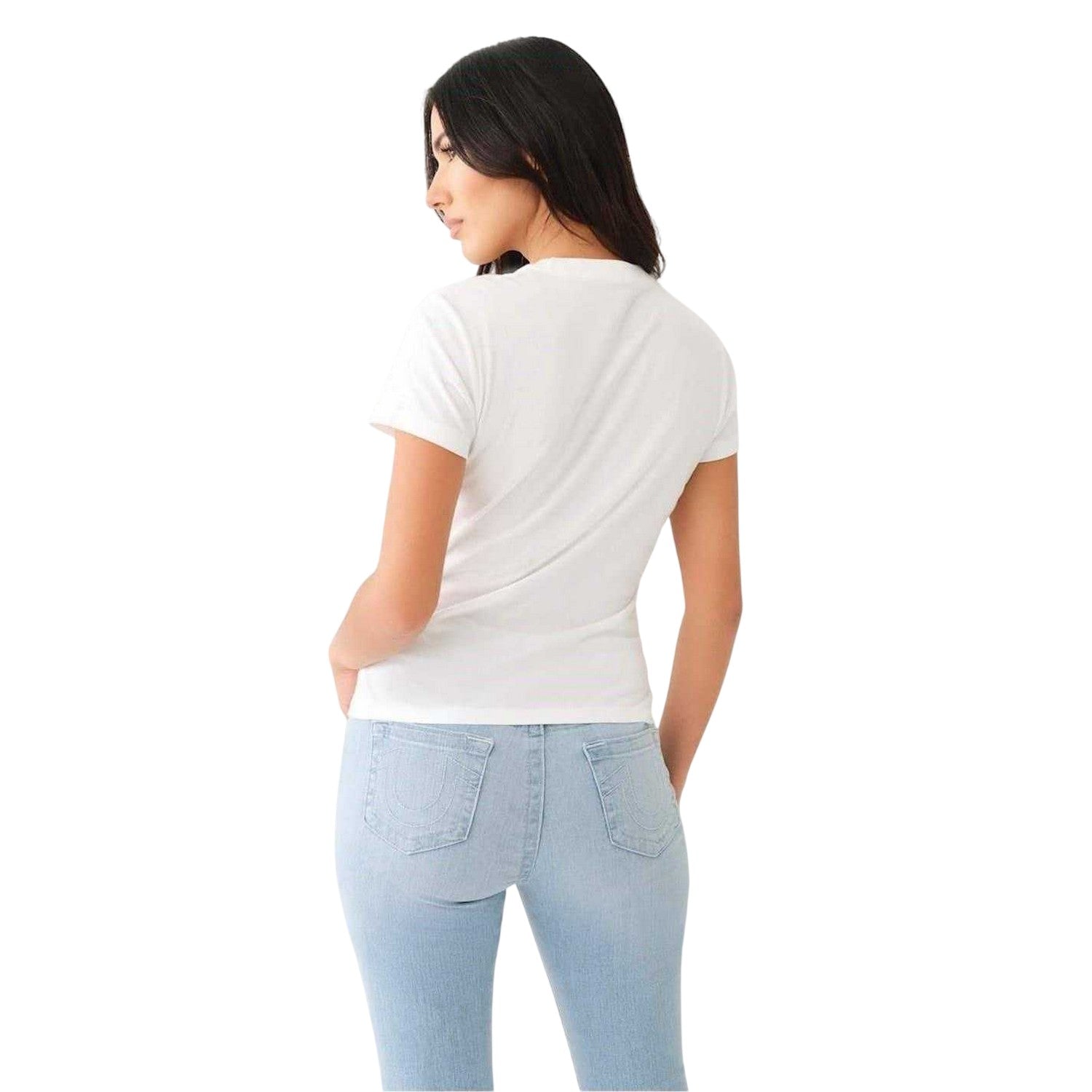 Optic White - Back - True Religion Womens-Ladies Logo Crew Neck Slim T-Shirt