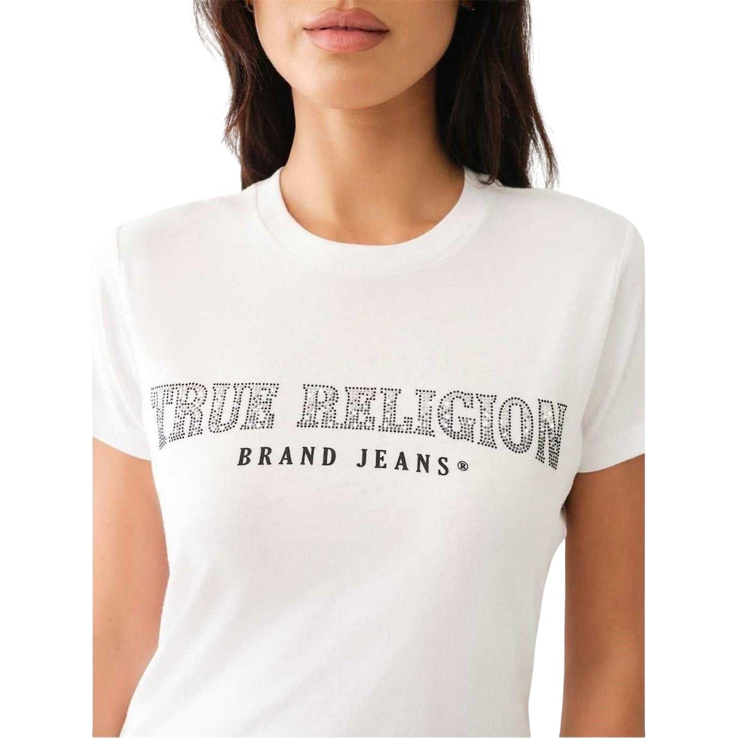 Optic White - Side - True Religion Womens-Ladies Logo Crew Neck Slim T-Shirt