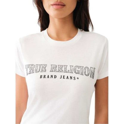 Optic White - Side - True Religion Womens-Ladies Logo Crew Neck Slim T-Shirt