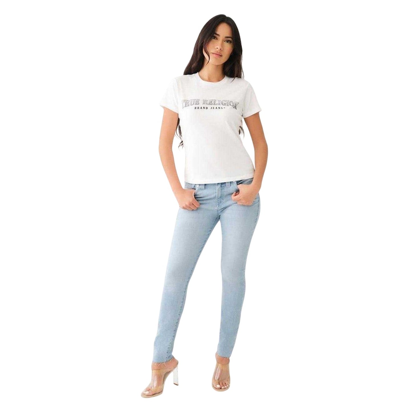 Optic White - Lifestyle - True Religion Womens-Ladies Logo Crew Neck Slim T-Shirt