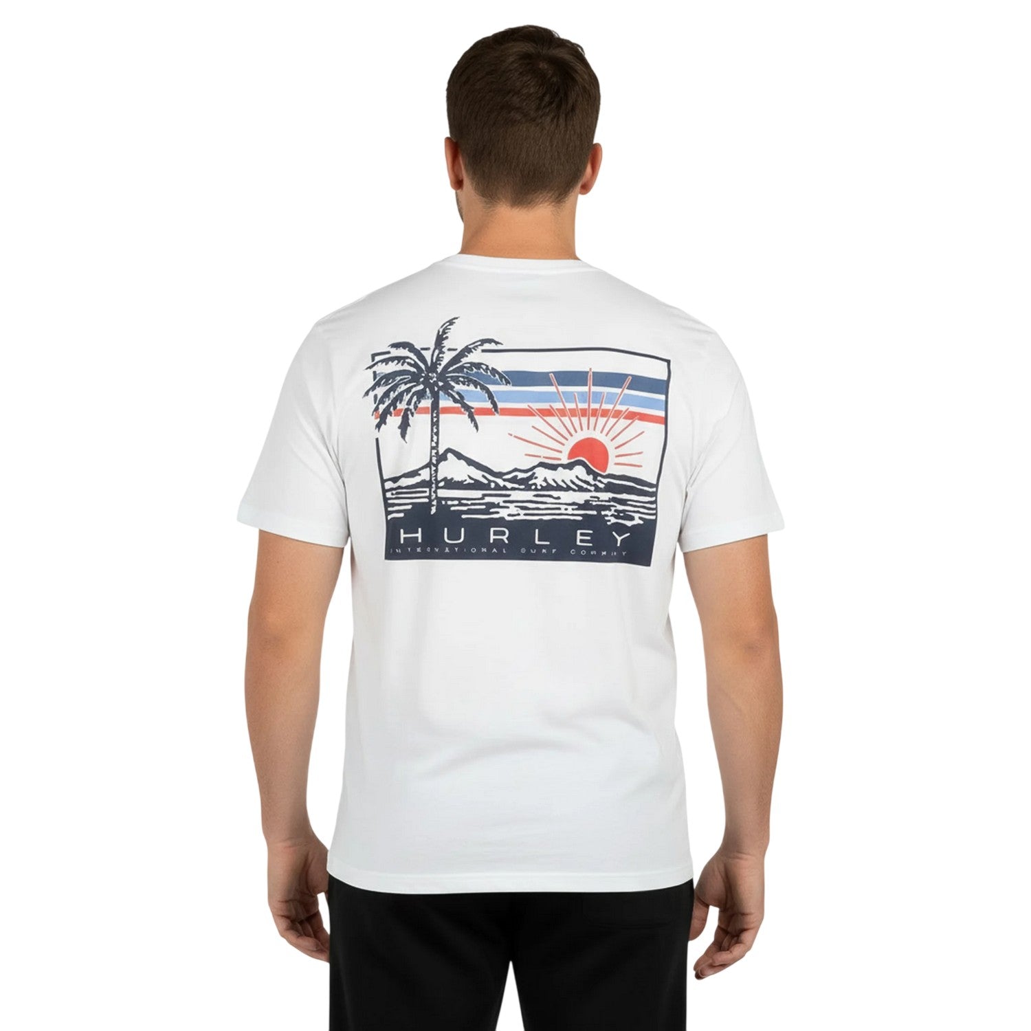 White - Side - Hurley Mens Throwback Back Print T-Shirt