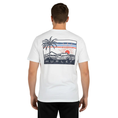 White - Side - Hurley Mens Throwback Back Print T-Shirt