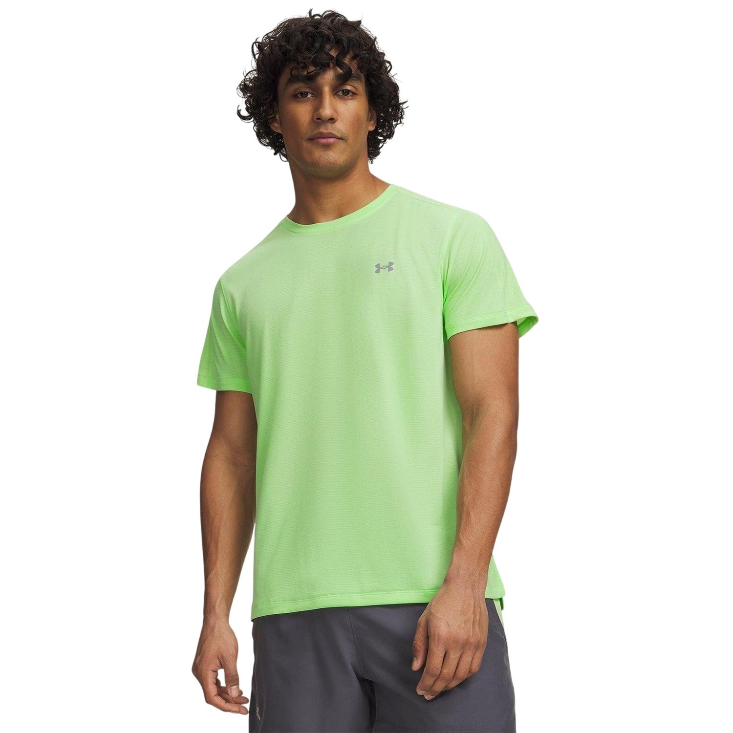 Lime - Side - Under Armour Mens Velociti Reflective T-Shirt