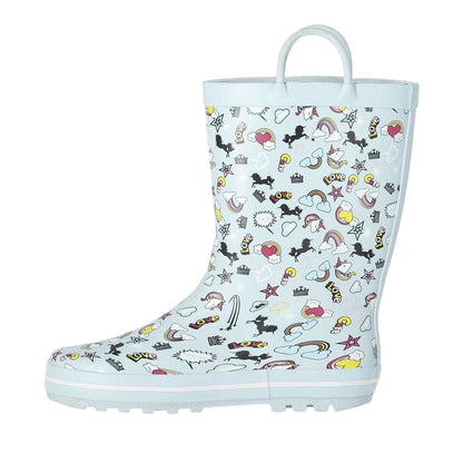 Mint - Side - Trespass Childrens-Kids Starryton Unicorn Wellington Boots