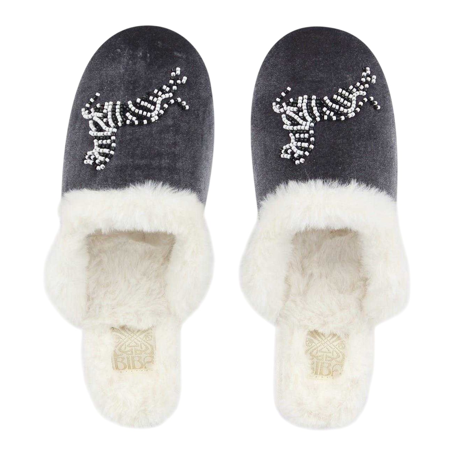 White-Black - Side - Biba Womens-Ladies Beaded Mule Slippers