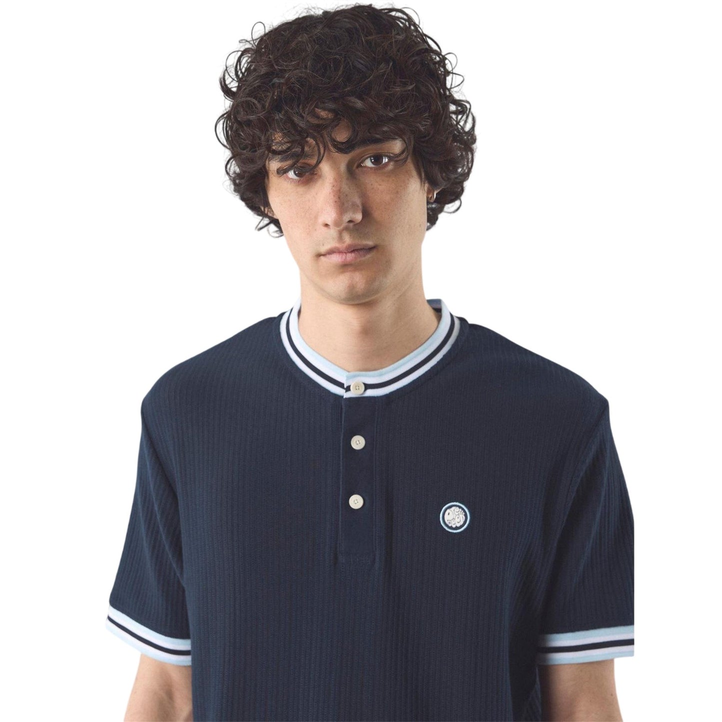 Navy - Back - Pretty Green Mens Cressa Grandad Collar T-Shirt