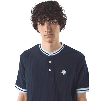 Navy - Back - Pretty Green Mens Cressa Grandad Collar T-Shirt