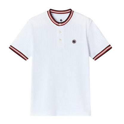 White - Front - Pretty Green Mens Cressa Grandad Collar T-Shirt