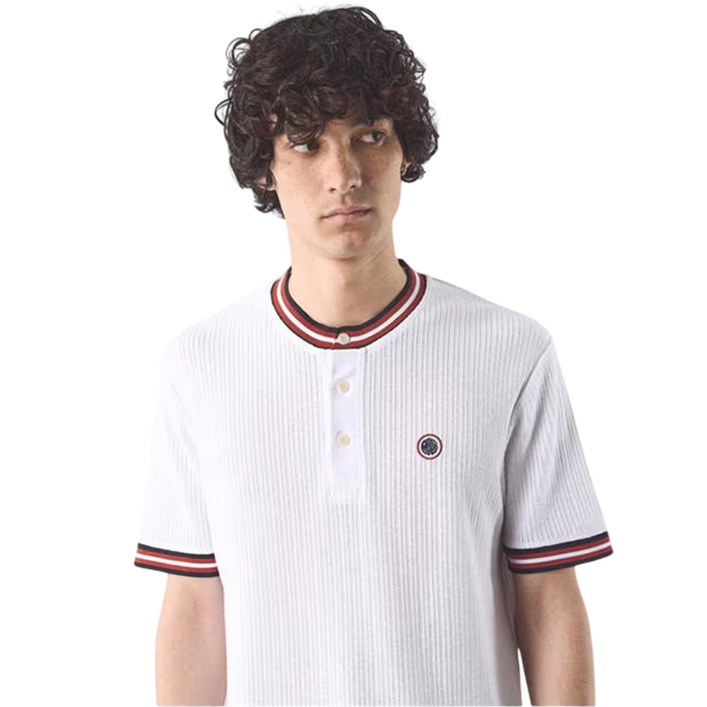 White - Back - Pretty Green Mens Cressa Grandad Collar T-Shirt