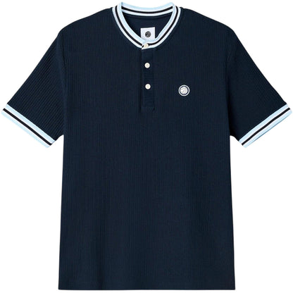 Navy - Front - Pretty Green Mens Cressa Grandad Collar T-Shirt