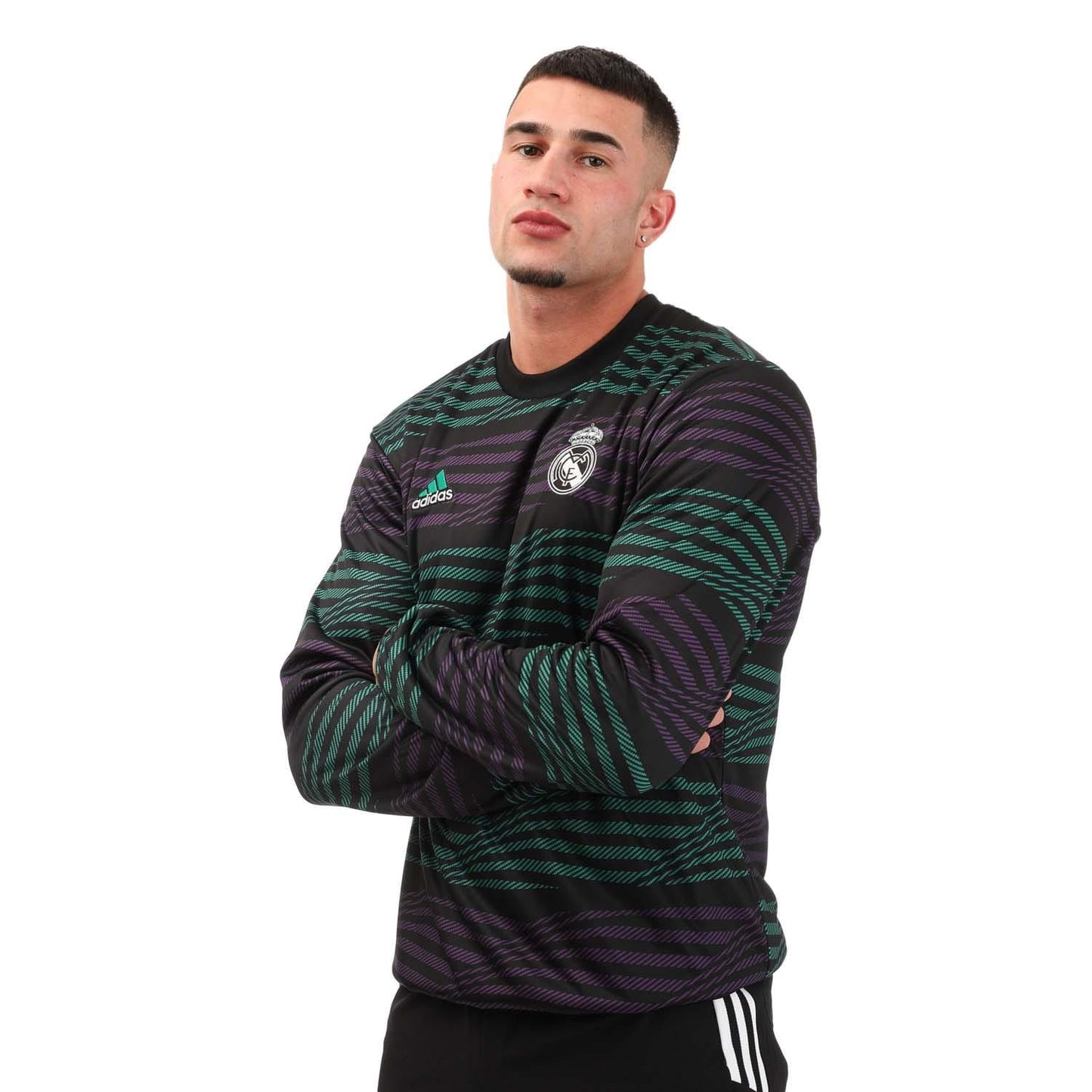 Black-Purple - Front - Adidas Mens Pre-Match Real Madrid CF Warm Up Top