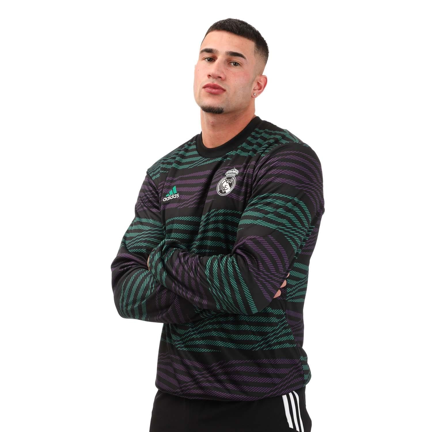 Black-Purple - Front - Adidas Mens Pre-Match Real Madrid CF Warm Up Top