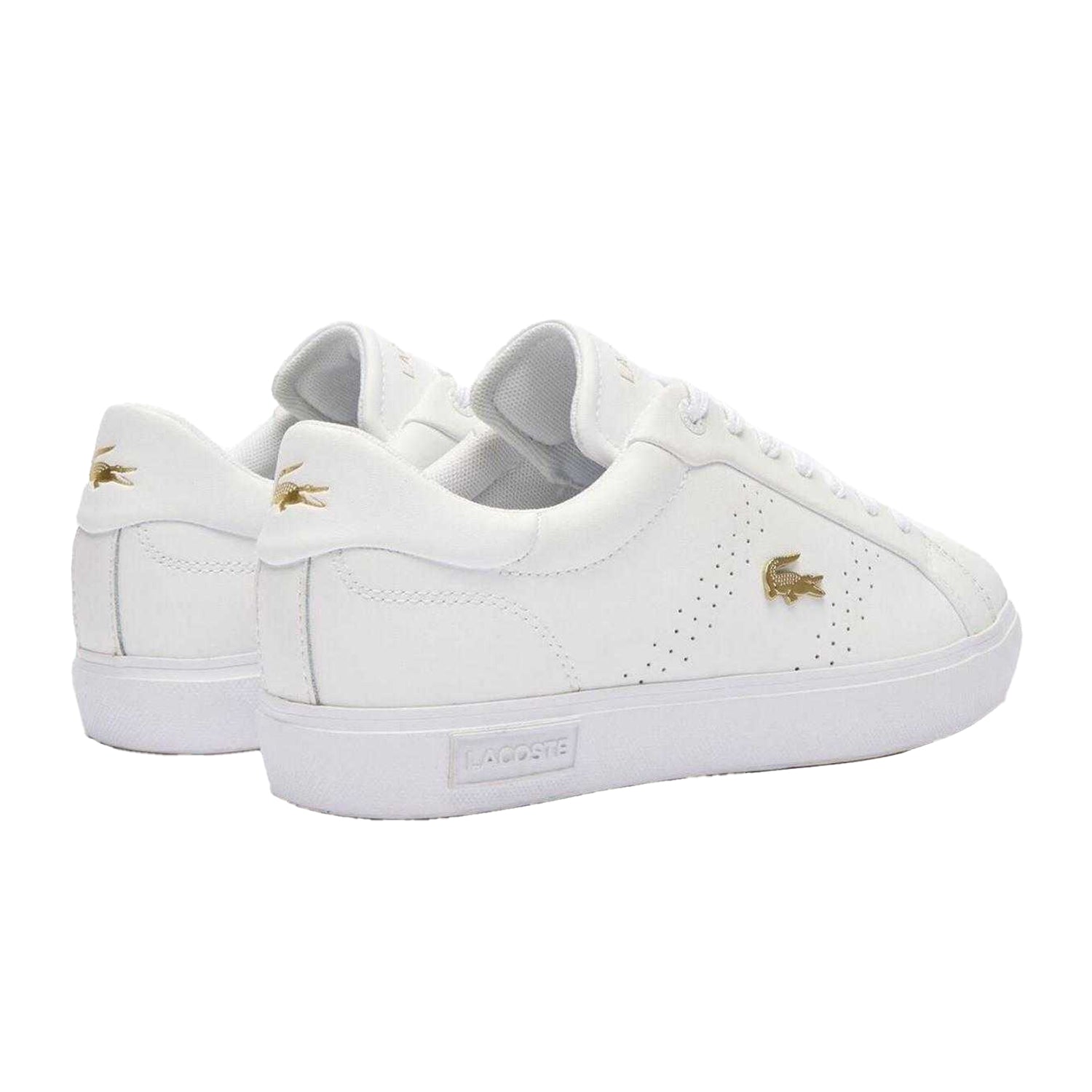 White-Gold - Back - Lacoste Womens-Ladies Powercourt 2.0 Leather Trainers