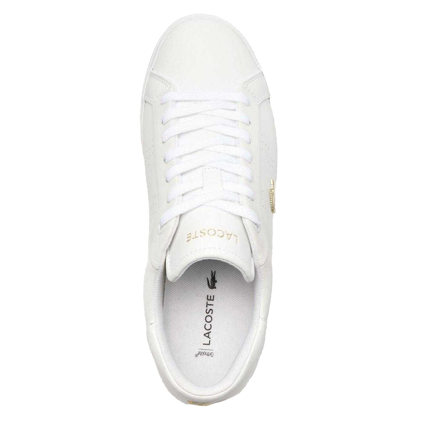 White-Gold - Side - Lacoste Womens-Ladies Powercourt 2.0 Leather Trainers